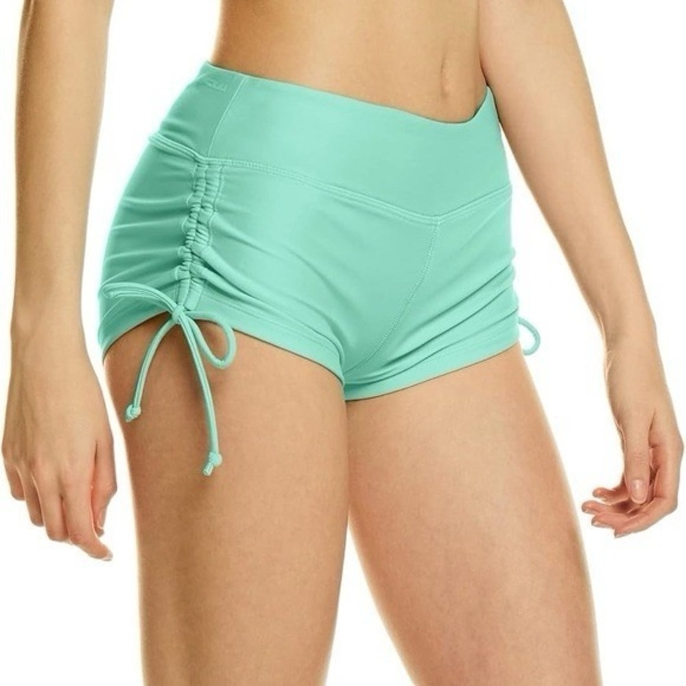 Alo Sweat It Trunk Yoga Shorts Sz M Ruched Adjustable Sides SUP Gym Athletic